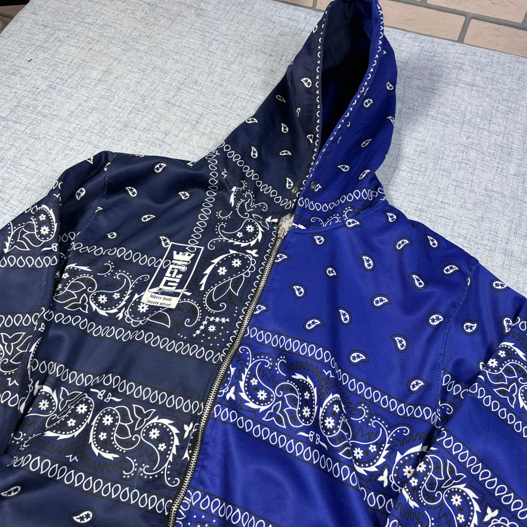 Ace Apparel Navy & Royal Blue Bandana Print Zip Hoodie-L