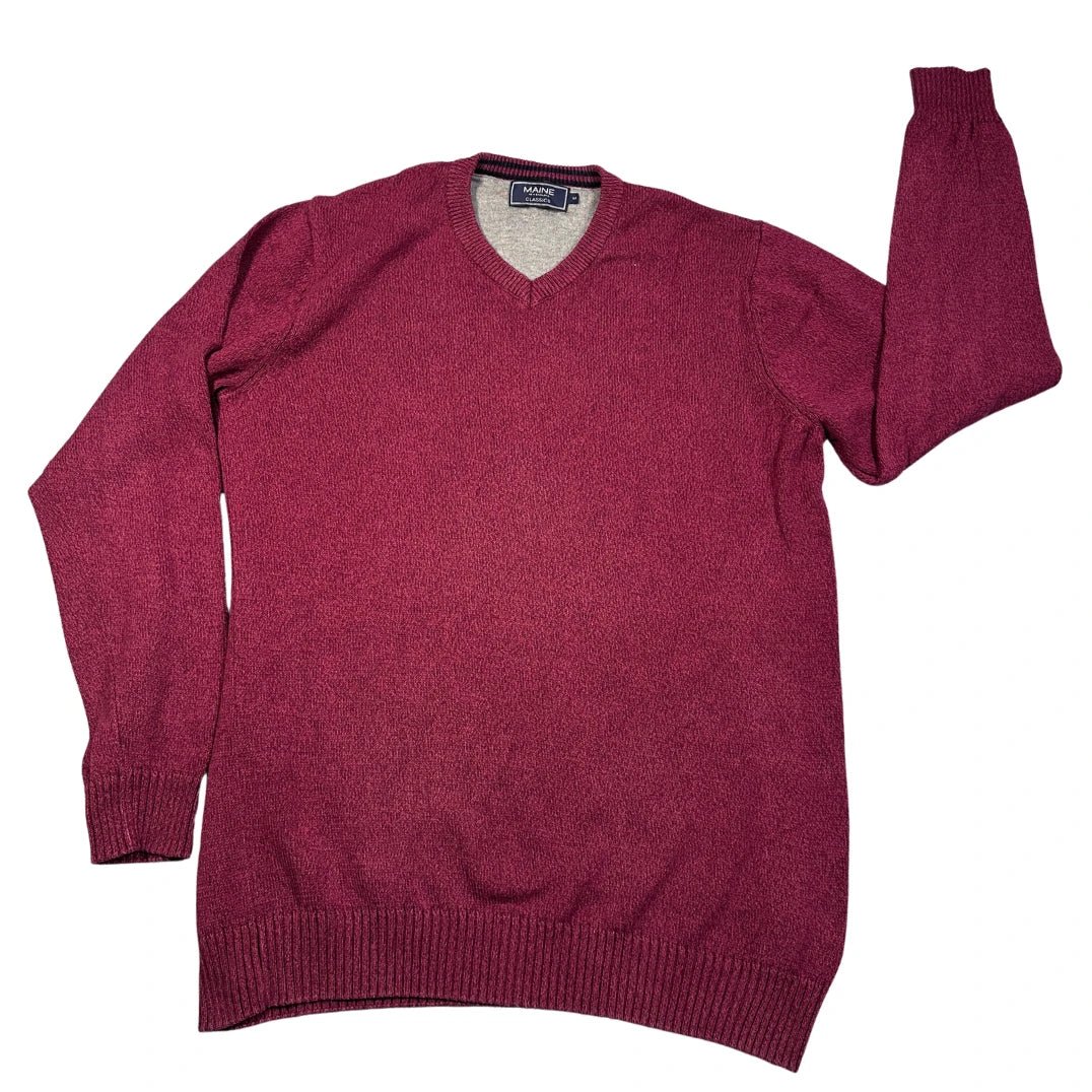 Maine New England Burgundy V-Neck Sweater-M