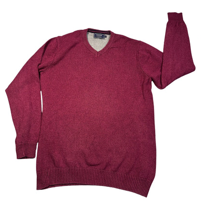Maine New England Burgundy V-Neck Sweater-M