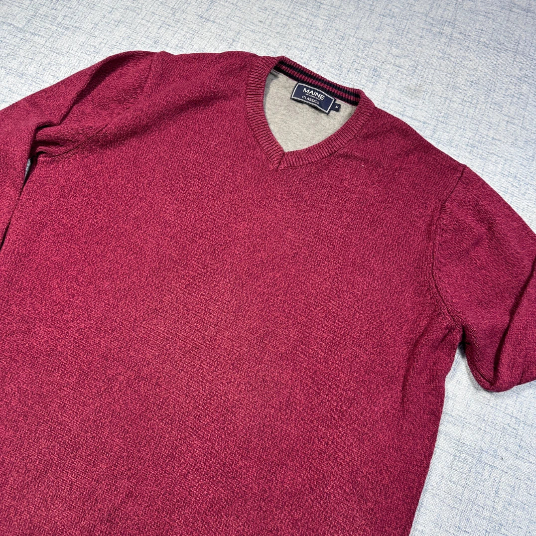 Maine New England Burgundy V-Neck Sweater-M