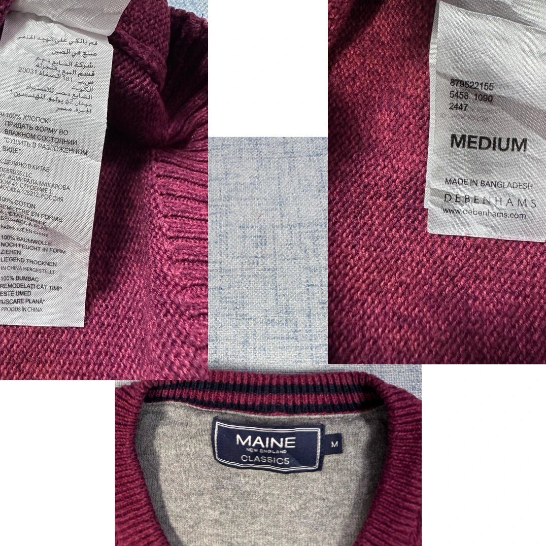 Maine New England Burgundy V-Neck Sweater-M