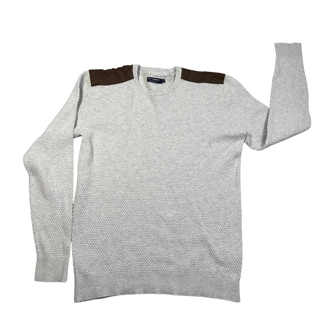AT Company Grey Suede-Patch Knit Sweater-L