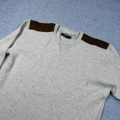 AT Company Grey Suede-Patch Knit Sweater-L
