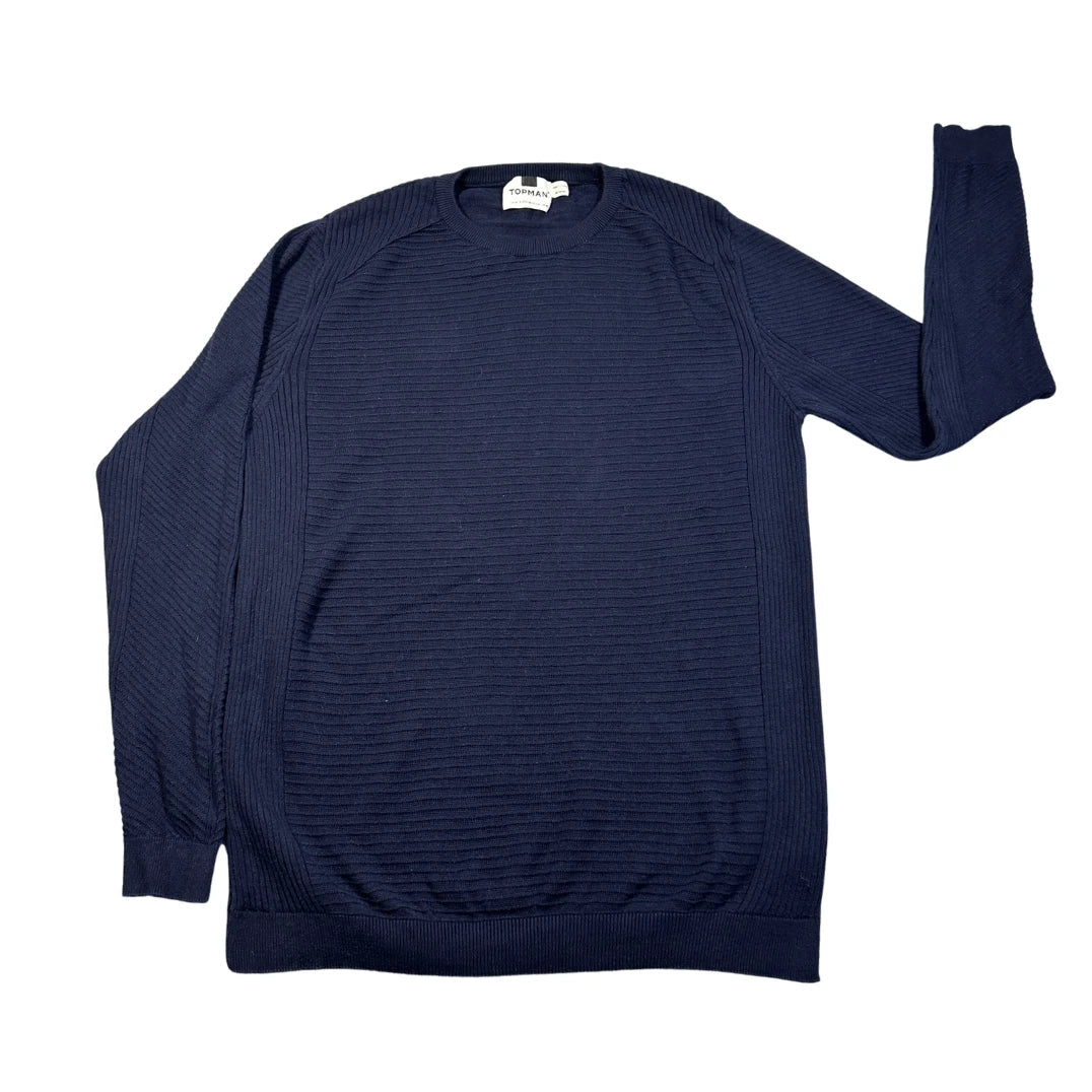 Topman Navy Ribbed Knit Sweater-M