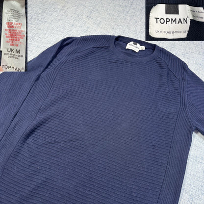 Topman Navy Ribbed Knit Sweater-M