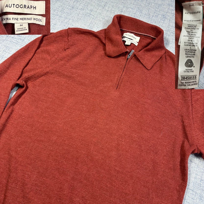 Autograph Copper Tan Merino Wool Quarter-Zip Sweater-M