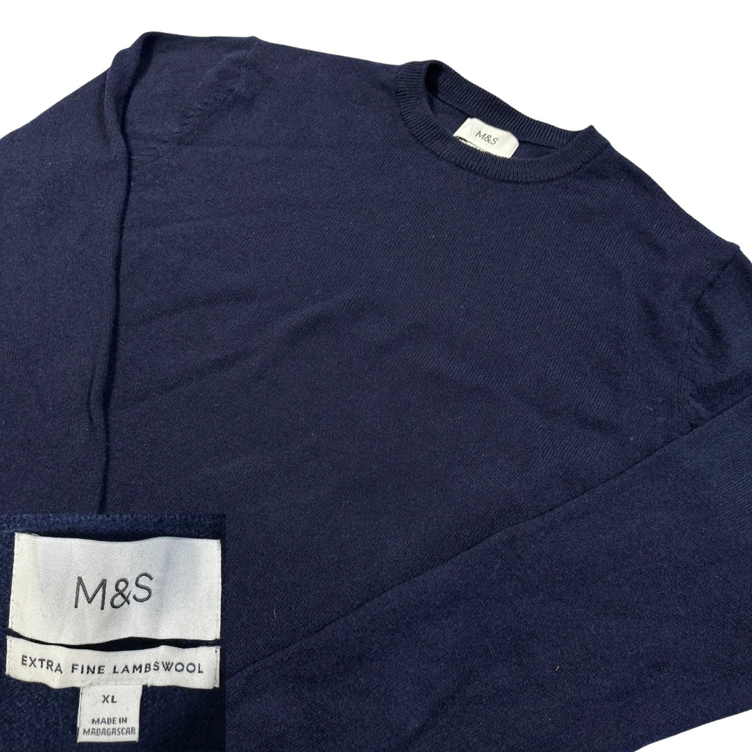 M&S® Navy Wool Sweater Crewneck-XL
