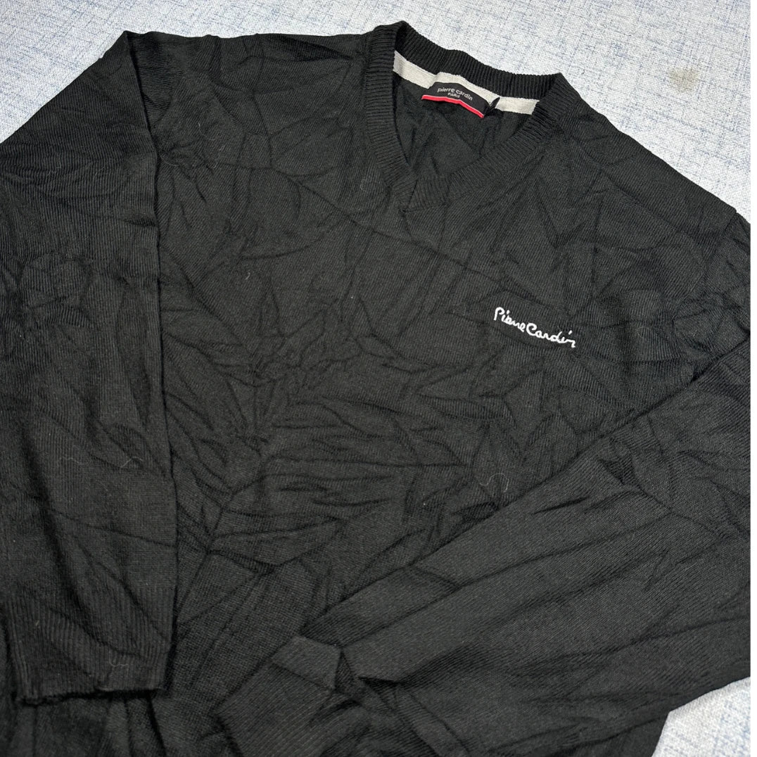 Pierre Cardin® Black Textured V Neck Sweater-M