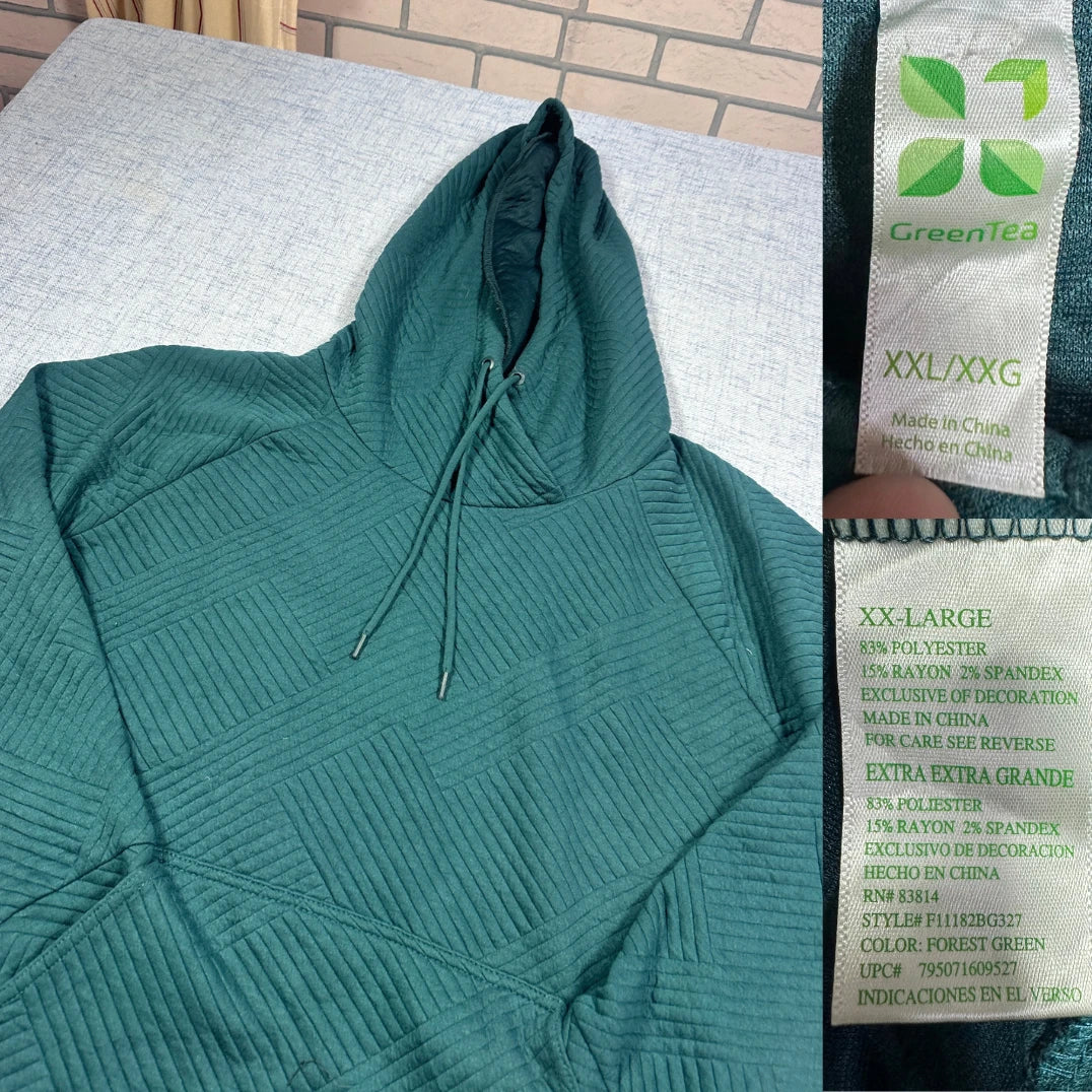 GreenTea® Green Textured Hoodie-2XL
