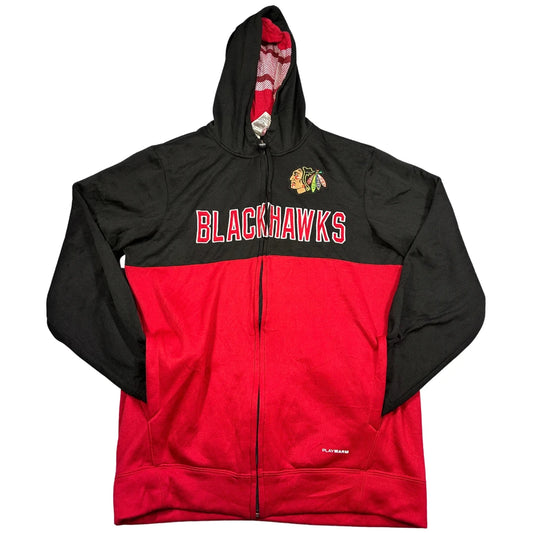 Reebok® Black Red Blackhawks Full Zip Hoodie-M