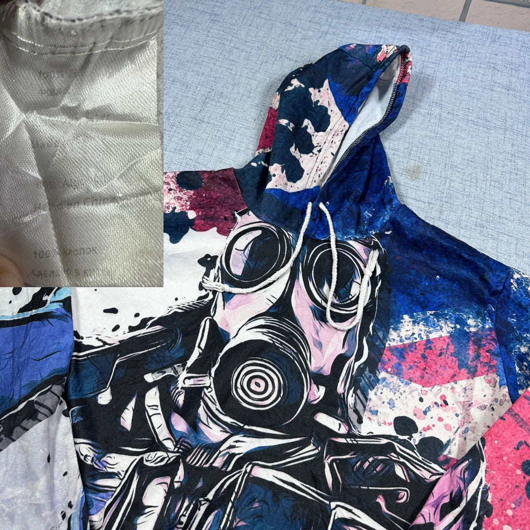 Unbranded Multicolor Gas Mask Graphic All Over Print Hoodie-L