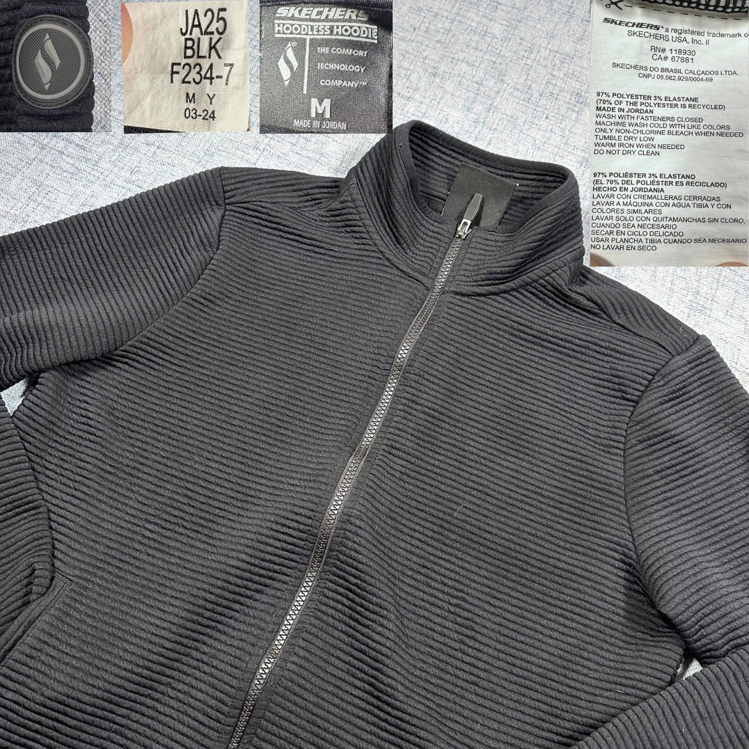 Skechers® Black Ribbed Hoodless Hoodie Zip Jacket-M