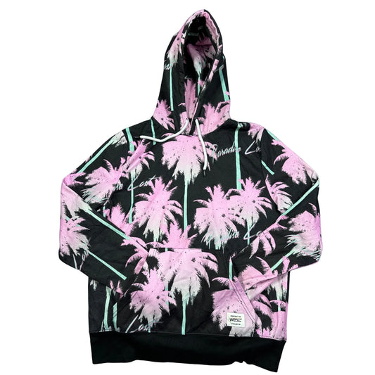 WeSC® Black Pink Palm Tree All Over Print Pullover Hoodie-L