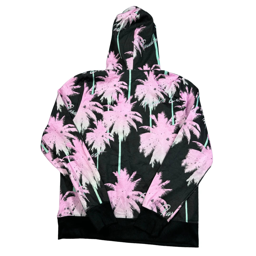 WeSC® Black Pink Palm Tree All Over Print Pullover Hoodie-L