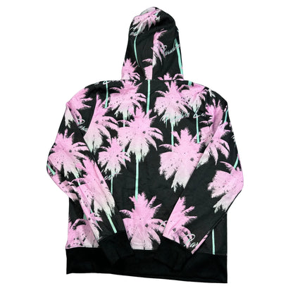 WeSC® Black Pink Palm Tree All Over Print Pullover Hoodie-L