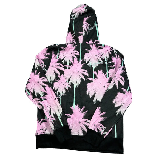 WeSC® Black Pink Palm Tree All Over Print Pullover Hoodie-L