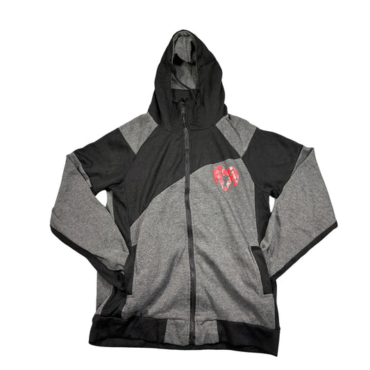 Unbranded Grey Black Colorblock Full Zip Hoodie Ram Head Graphic