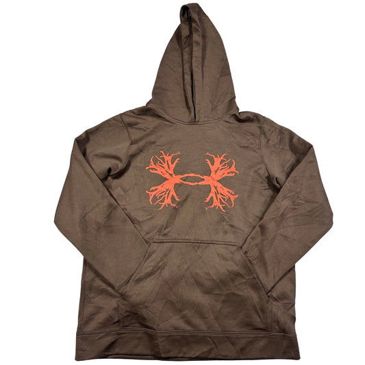 Under Armour® Brown Storm Antler Logo Pullover Hoodie-Youth L