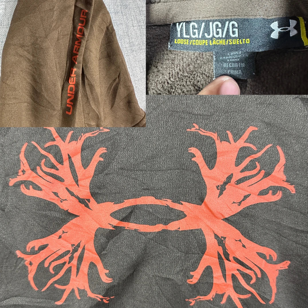 Under Armour® Brown Storm Antler Logo Pullover Hoodie-Youth L