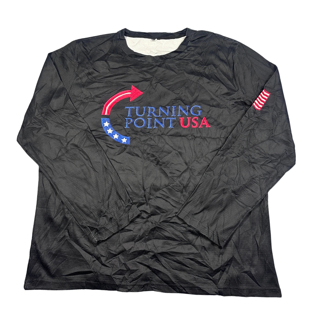 Unbranded Black Long Sleeve Performance Top Embroidered Flag Patch-XL