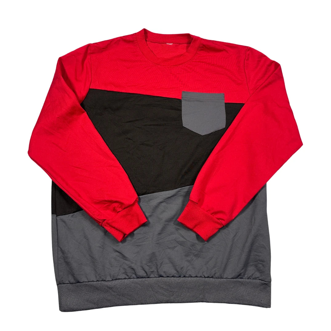 Unbranded Red Black Grey Colorblock Sweatshirt Chest Pocket-160
