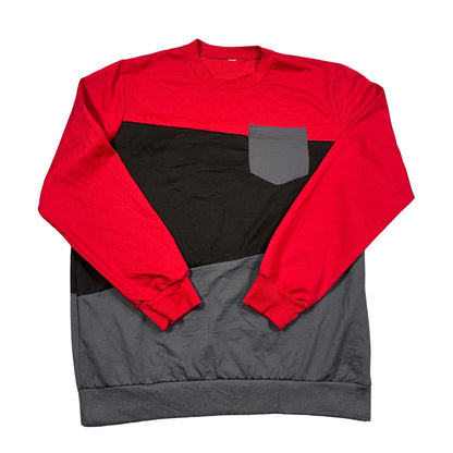 Unbranded Red Black Grey Colorblock Sweatshirt Chest Pocket-160
