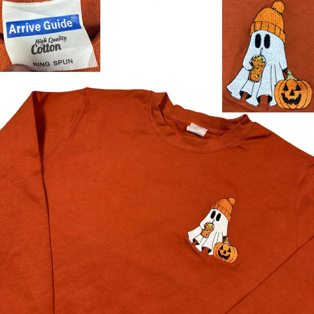Arrive Guide® Orange Embroidered Crewneck Sweatshirt-S