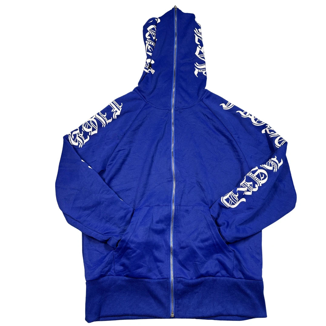SHEIN® Blue Gothic Print Zip Hoodie-S