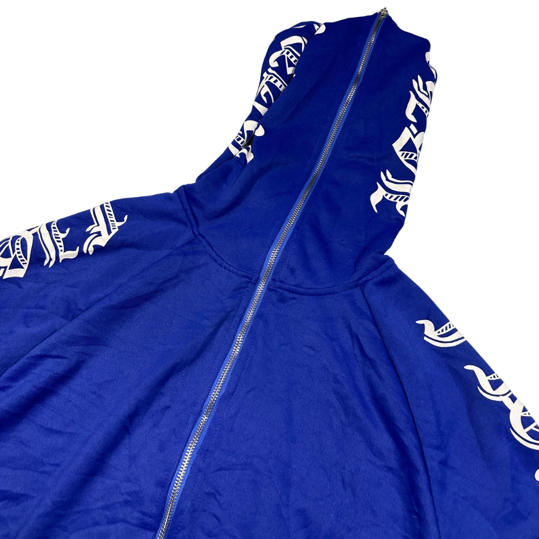 SHEIN® Blue Gothic Print Zip Hoodie-S