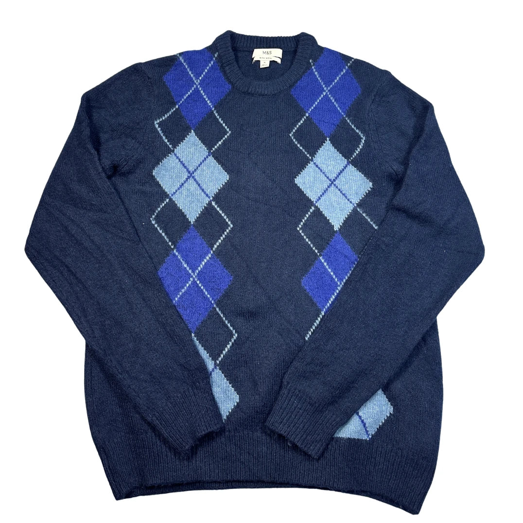 M&S® Navy Argyle Knit Sweater-M