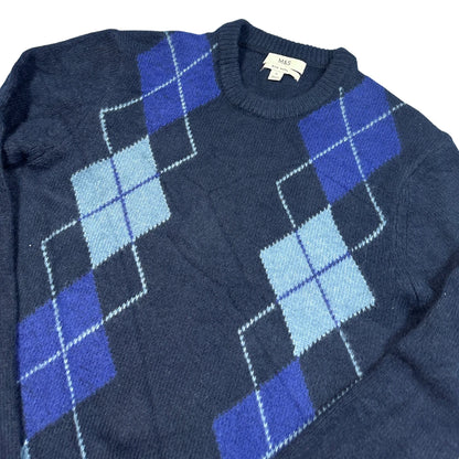 M&S® Navy Argyle Knit Sweater-M