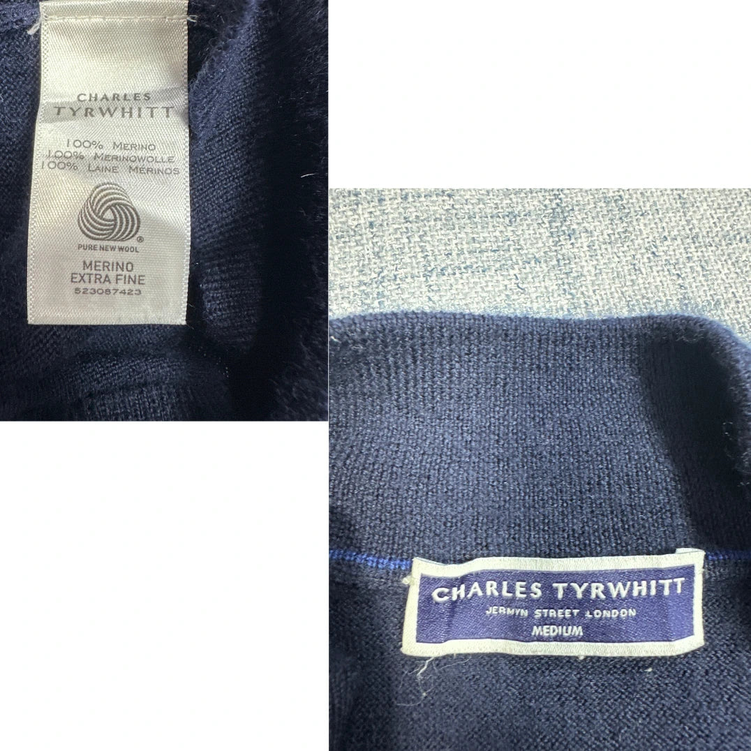 Charles Tyrwhitt® Navy Merino Quarter Zip Sweater-M