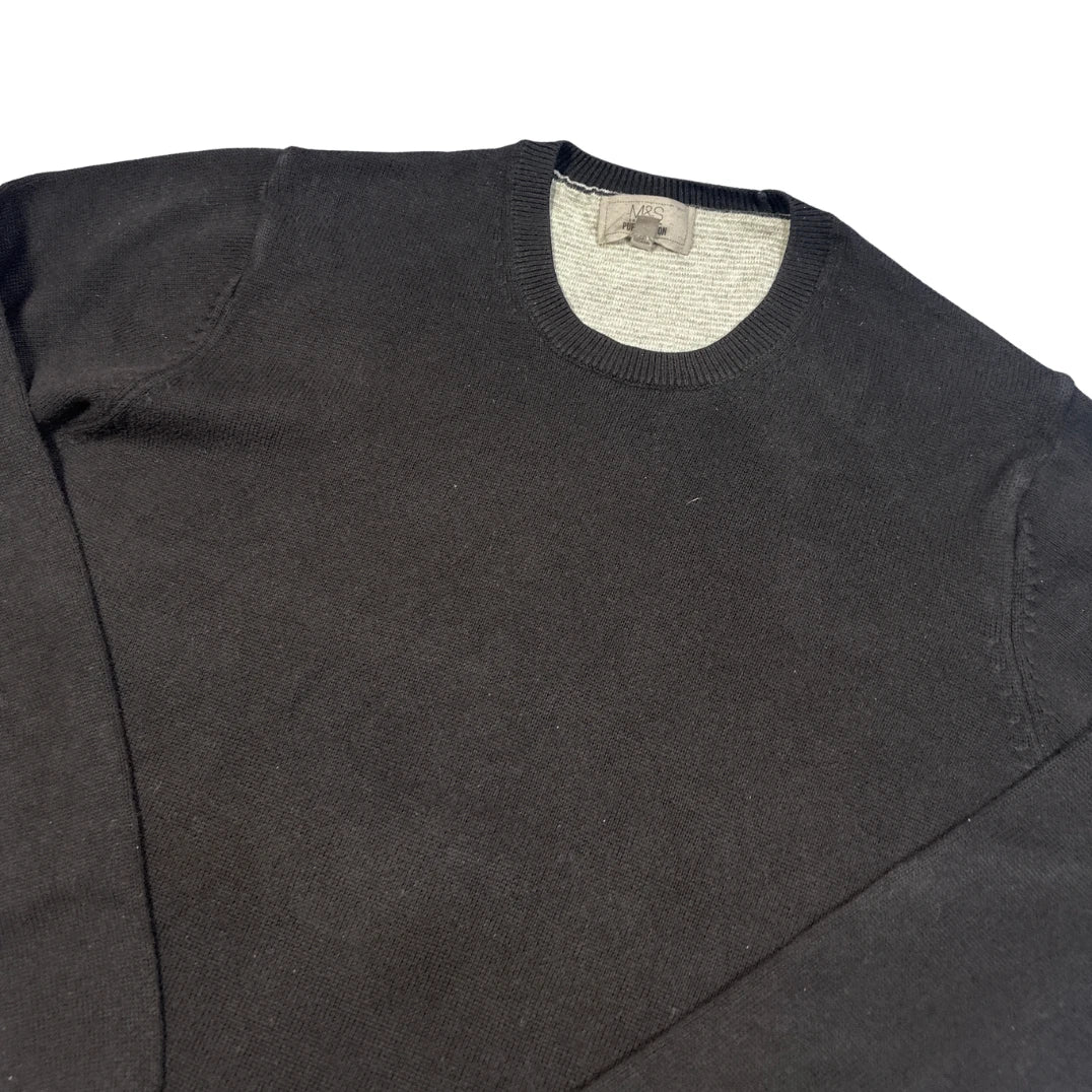 M&S® Black Pure Cotton Crew Sweater-M