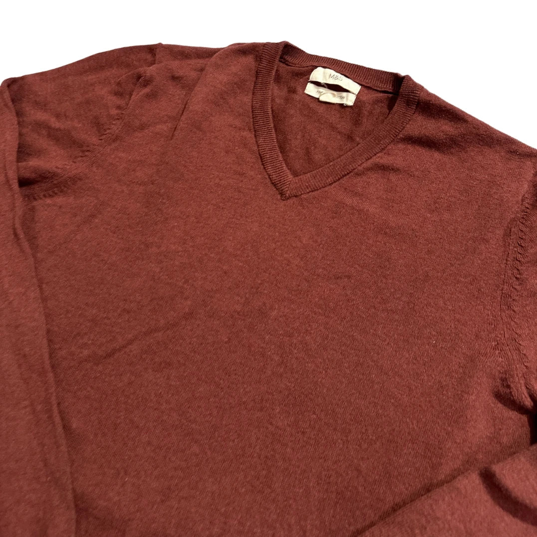 M&S® Redwood V-Neck Cotton Sweater-L