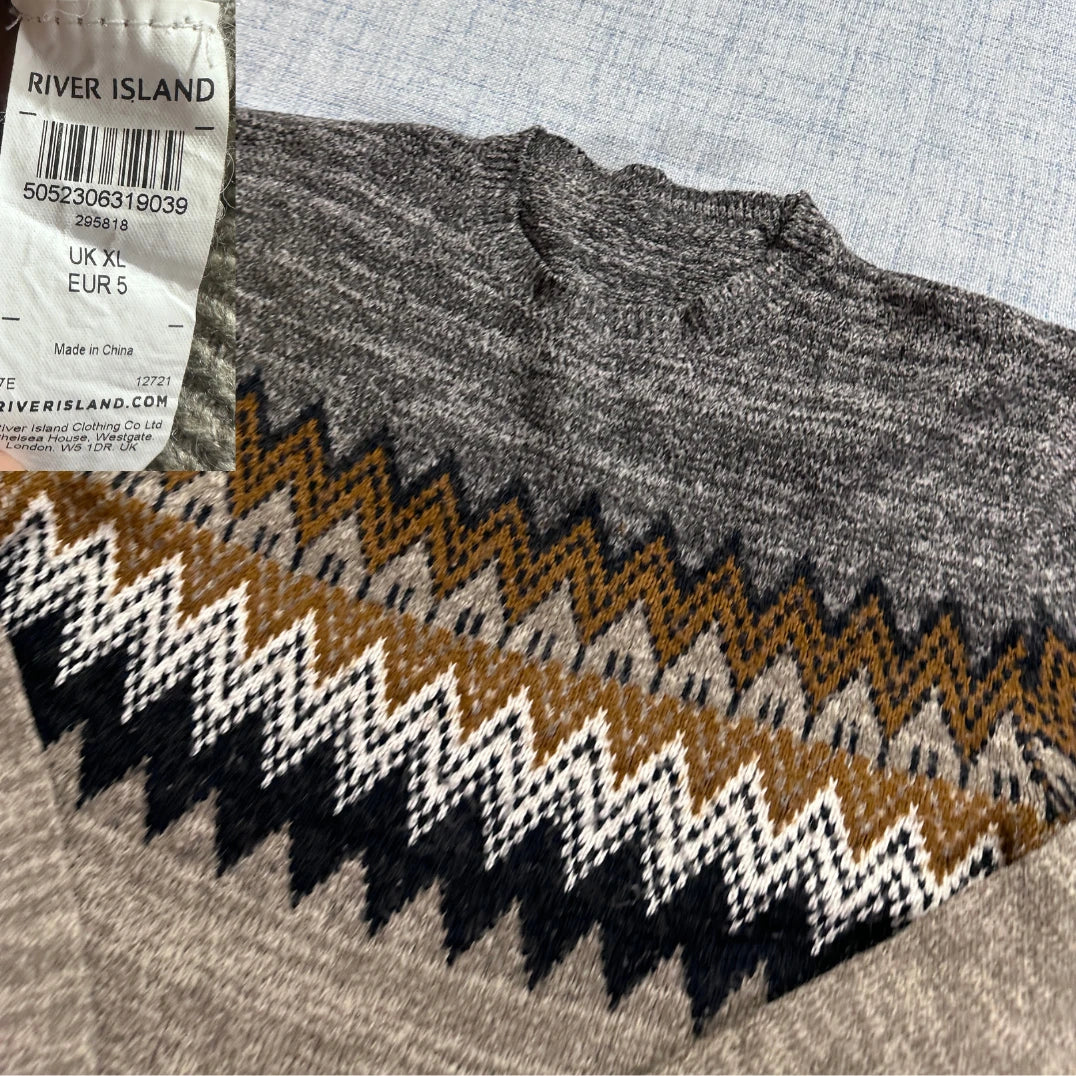 River Island® Brown Zigzag Knit Sweater-XL