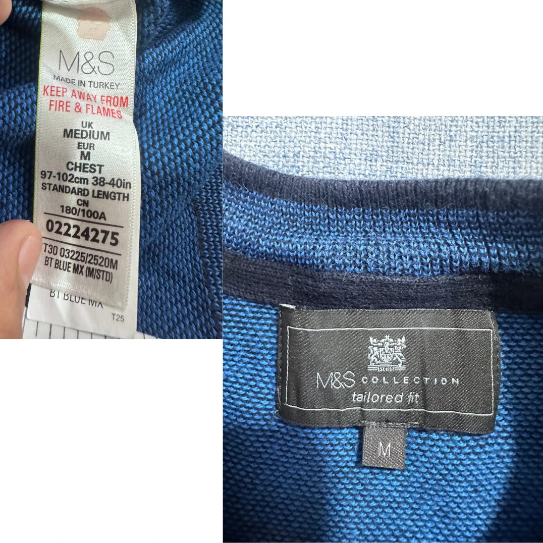 M&S® Blue Textured Crew Sweater-M