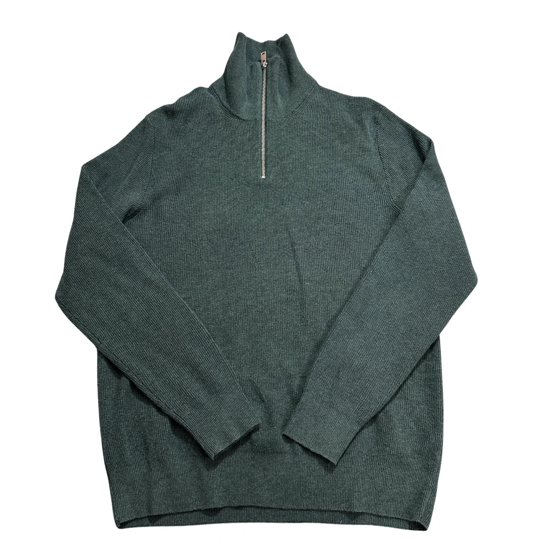 M&S® Green Ribbed Half Zip Sweater-L