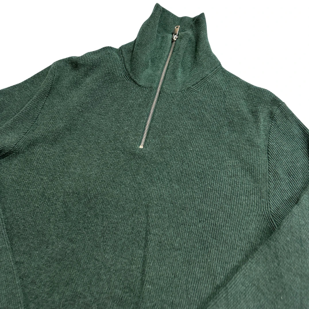 M&S® Green Ribbed Half Zip Sweater-L