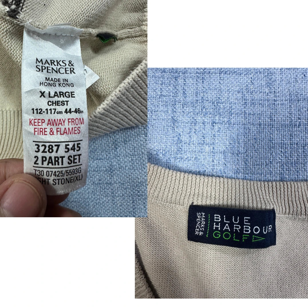 M&S® Beige Check Knit Sweater Vest-XL