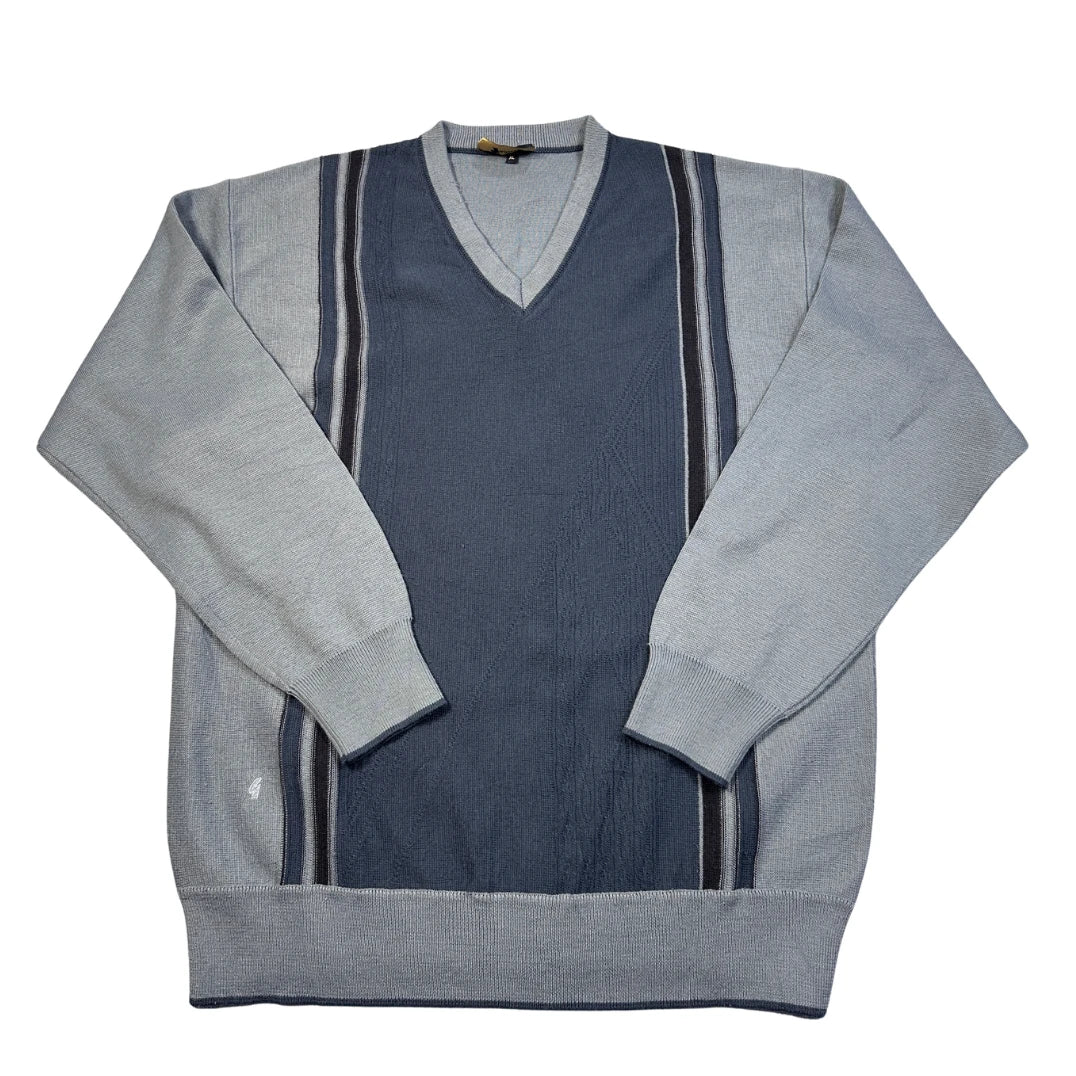 Gabicci® Blue Stripe Panel V-Neck Sweater-XL