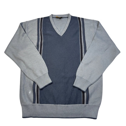 Gabicci® Blue Stripe Panel V-Neck Sweater-XL
