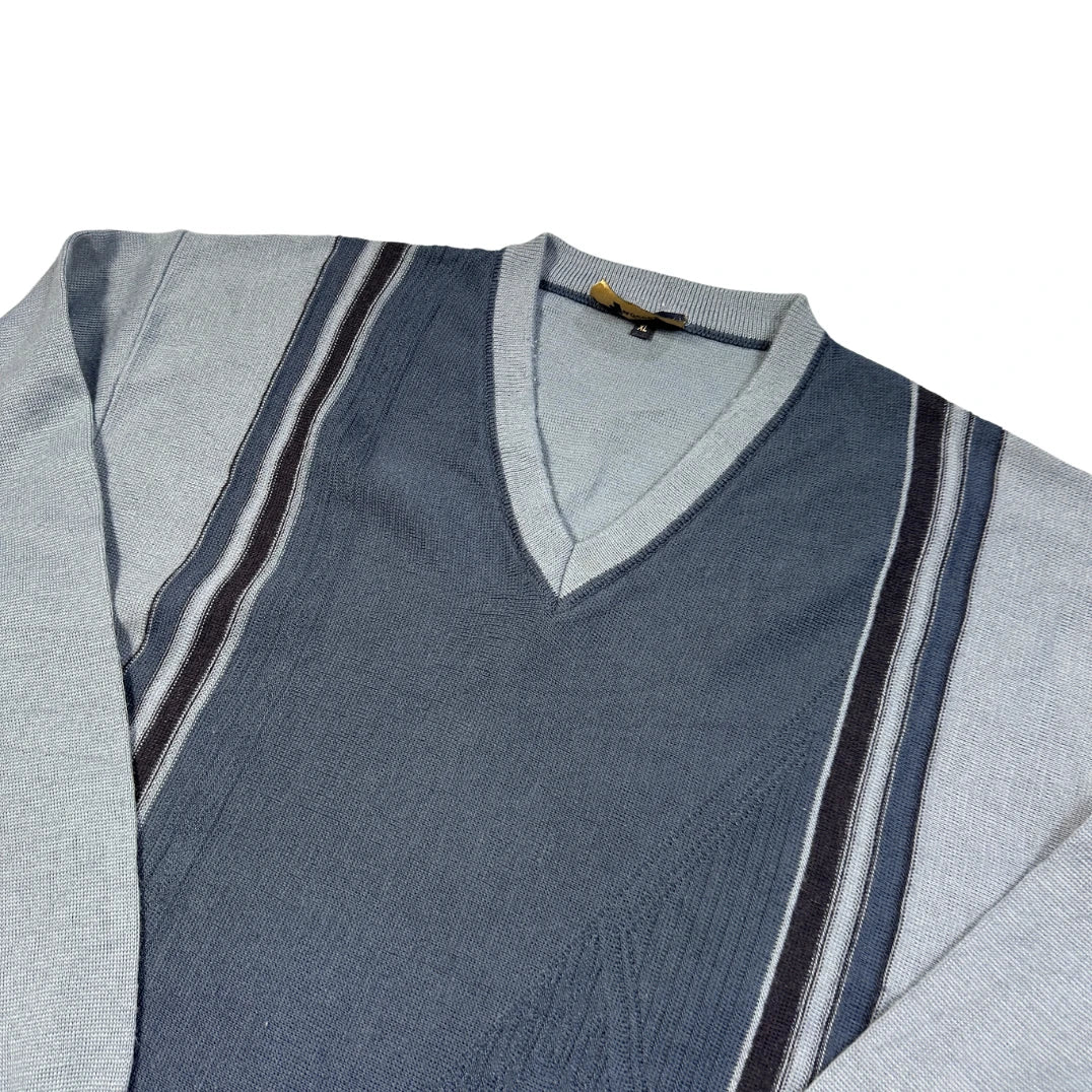 Gabicci® Blue Stripe Panel V-Neck Sweater-XL
