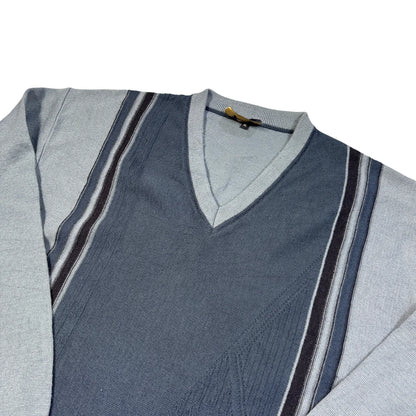 Gabicci® Blue Stripe Panel V-Neck Sweater-XL