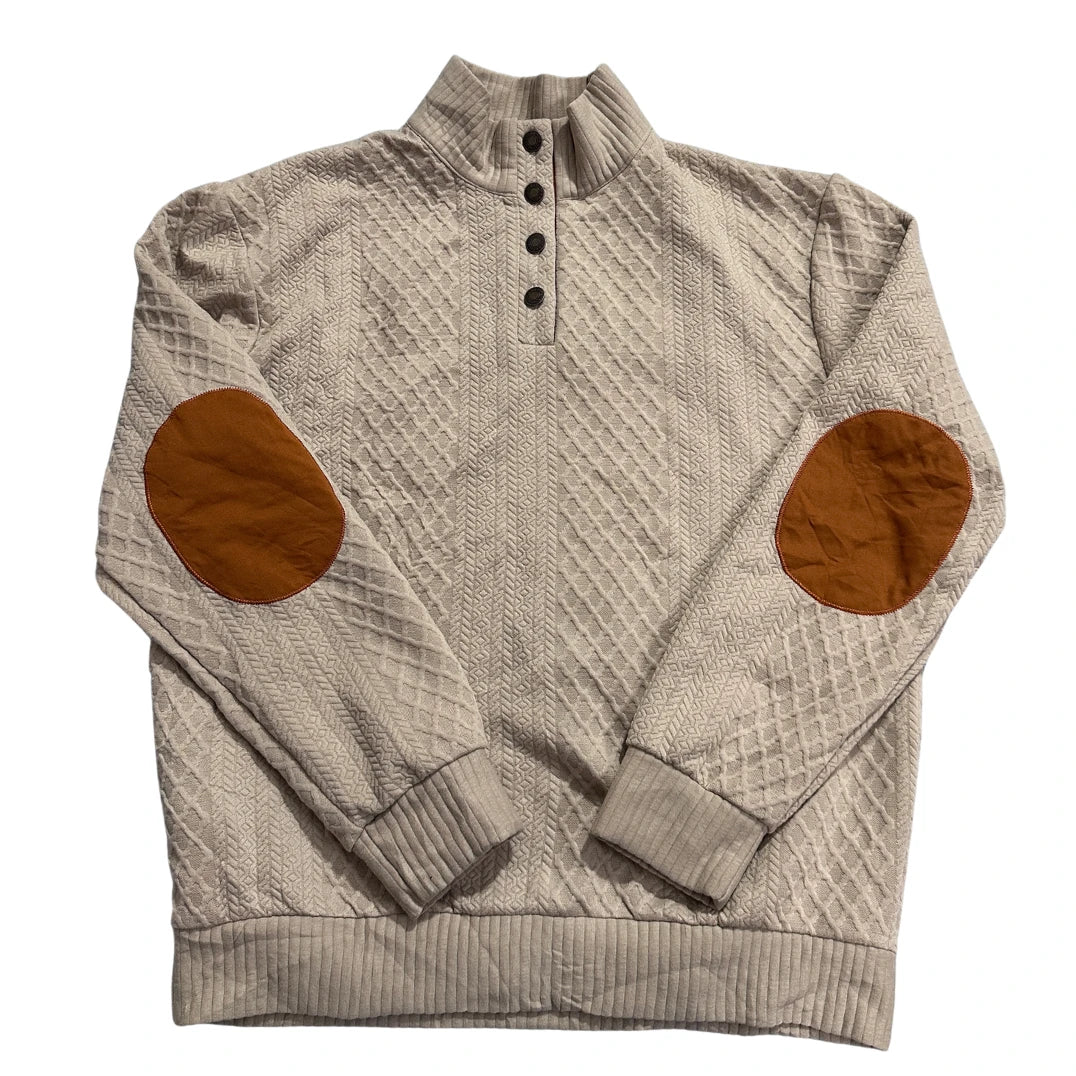 Cross & Crown® Beige Textured Button Neck Pullover-L