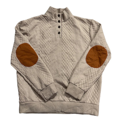 Cross & Crown® Beige Textured Button Neck Pullover-L