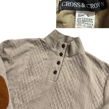 Cross & Crown® Beige Textured Button Neck Pullover-L