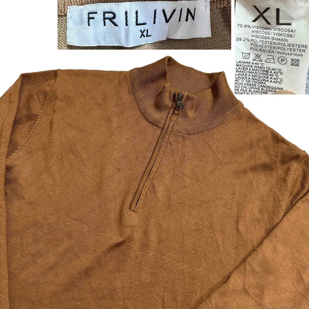 Frilivin® Camel Half Zip Knit Sweater-XL