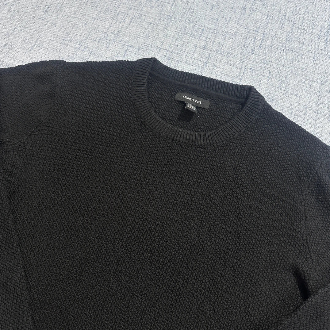 Kenneth Cole® Black Textured Knit Crew Sweater-XL