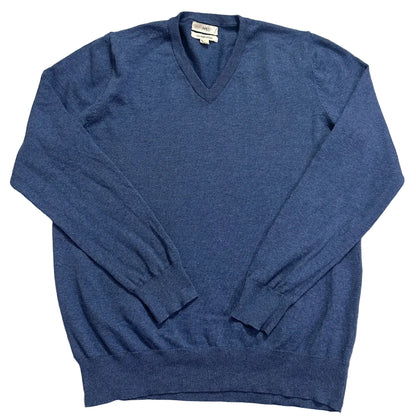 M&S® Blue Fine Cotton V-Neck Sweater-L