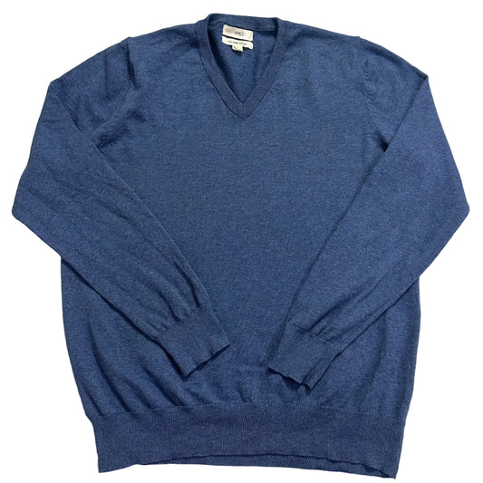 M&S® Blue Fine Cotton V-Neck Sweater-L